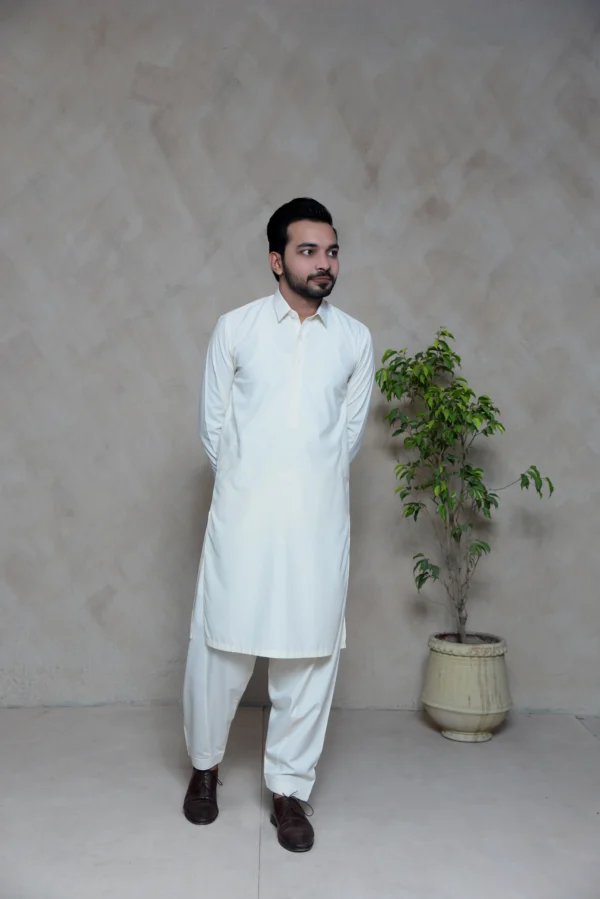 Off White – Unstitched Wash & Wear Suit for Men | Premium Fabric - Image 3