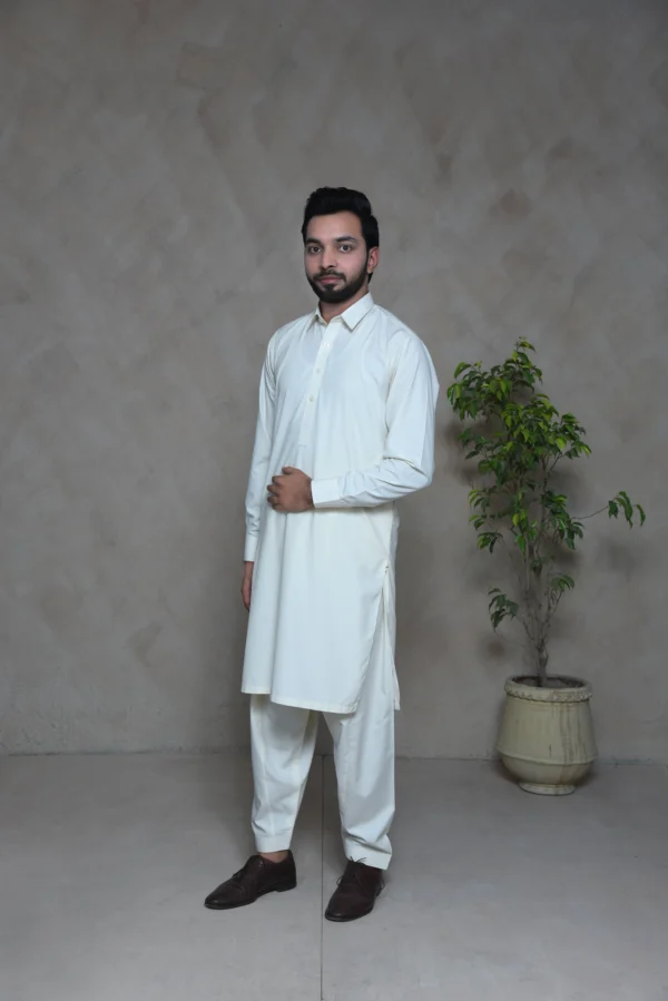 Off White – Unstitched Wash & Wear Suit for Men | Premium Fabric - Image 2