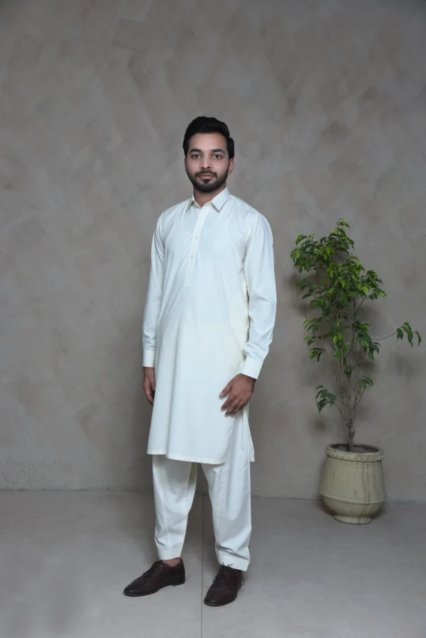 Off White – Unstitched Wash & Wear Suit for Men | Premium Fabric - Image 4
