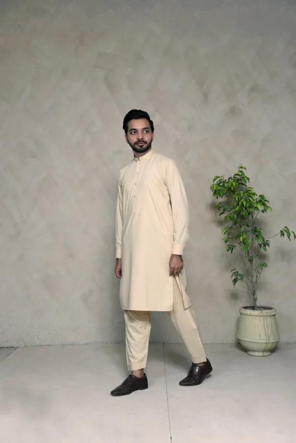 Elegant Cream – Unstitched Wash & Wear Suit for Men | Premium Fabric - Image 2
