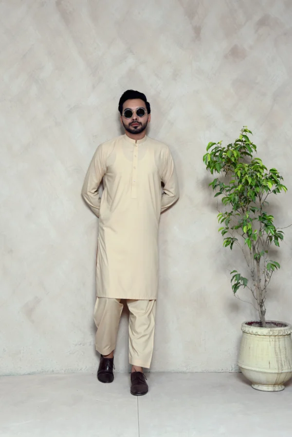 Elegant Cream – Unstitched Wash & Wear Suit for Men | Premium Fabric